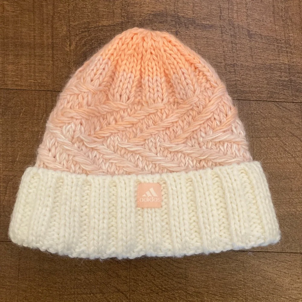 Adidas Pink/Peach/Cream Knit Beanie Hat Women’s